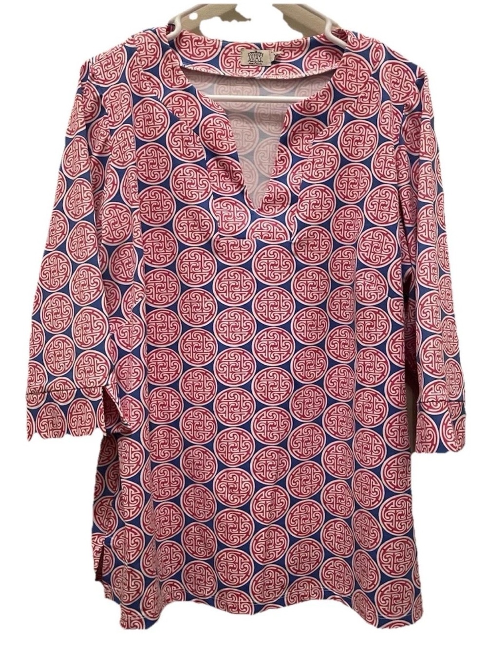 Katherine Way Nola Tunic Top Red Blue Medallion UPF 50+ Resort Wear Size XL